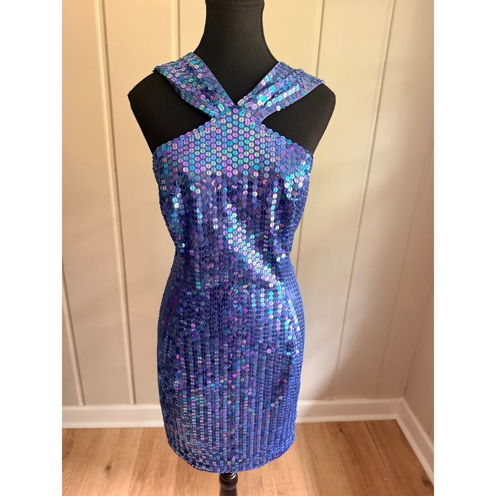Robert Anthony Vintage Y2K Purple Sequin Bodycon Dress Sleeveless Mini Size 12